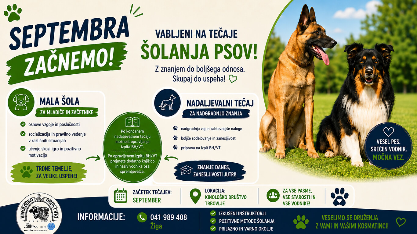 Tečaj šolanja psov v septembru